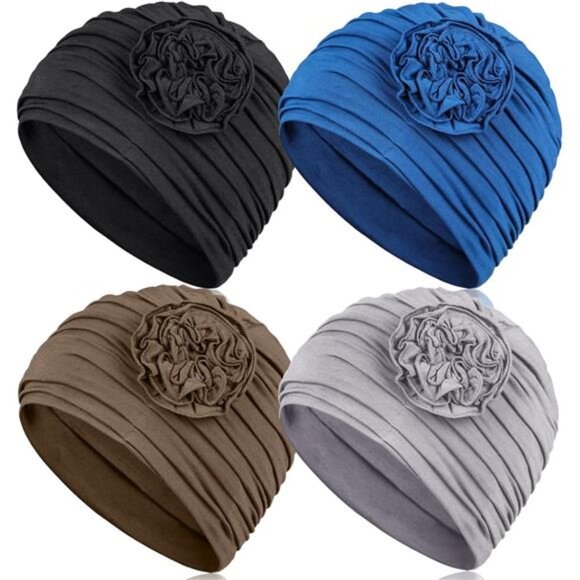 4 Pieces Women\'s Headwear Soft Hats Elastic